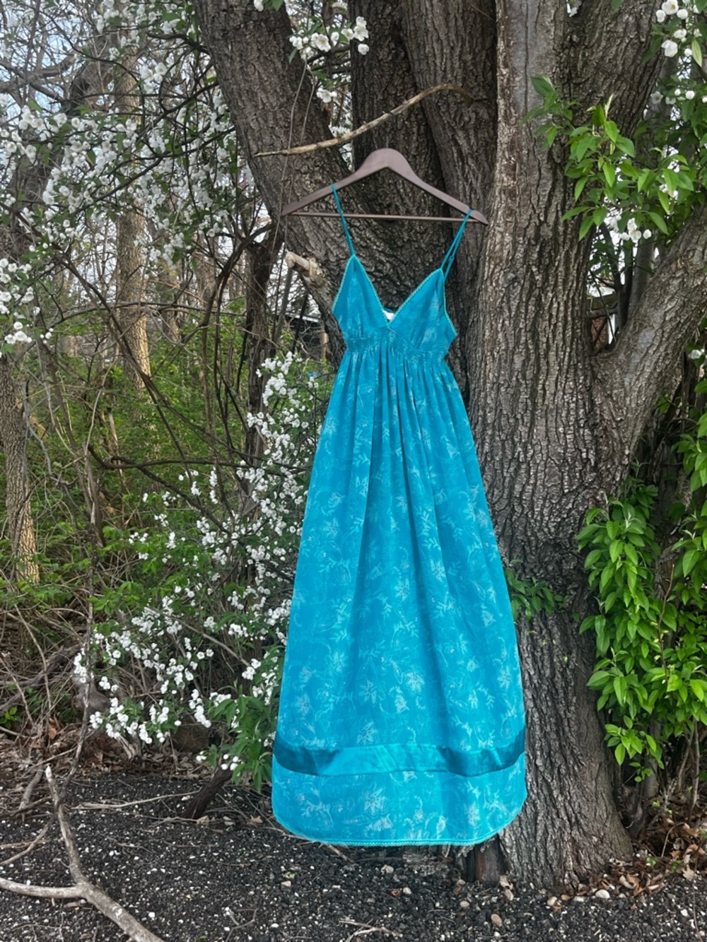 🩵 Victoria’s Secret Angels Sheer Maxi Slip Dress Nightgown Teal Blue XS - Picture 3 of 8